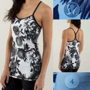 Lululemon Power Y Black Rose White Flower Tank Top Size 4 XS Yoga